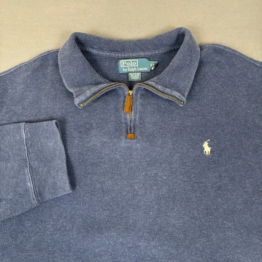 Polo Ralph Lauren Navy Blue Quarter Zip Sweater Men's Size XXL White Pony
